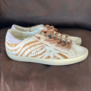 Brand New Golden Goose Zebra Stripe Sneakers - Tan and Cream